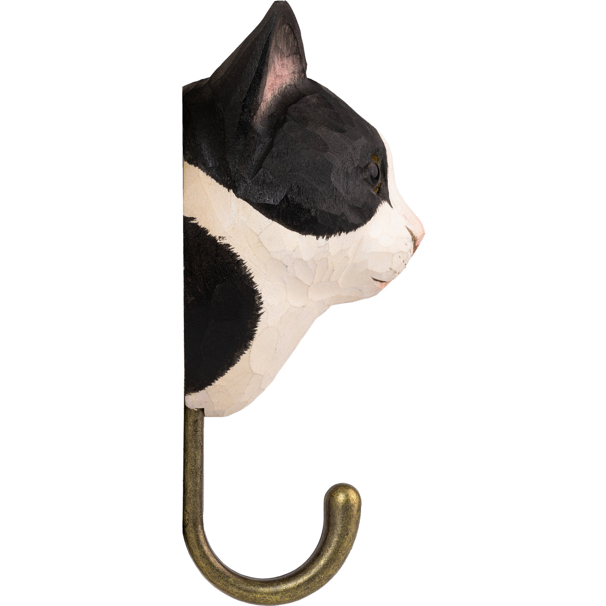 Katte-krok sett fra siden, som viser dybden på kroken og festet mot veggen.