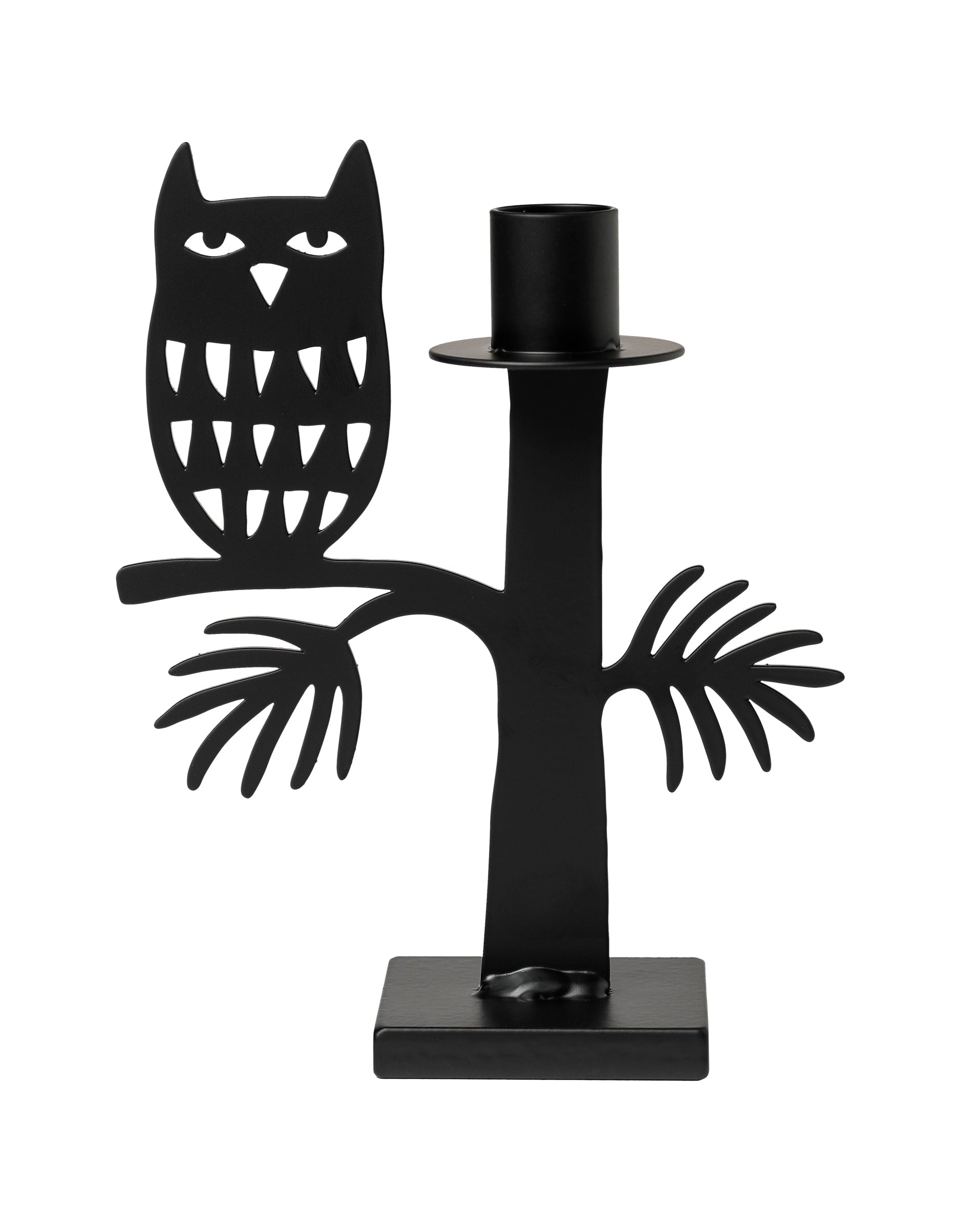 Owl Jernlysestake fra Snekkerbua, en unik og stemningsfull lysestake i jern formet som en ugle. Perfekt for å skape en koselig atmosfære i hjemmet eller som en gave til dyreelskere.