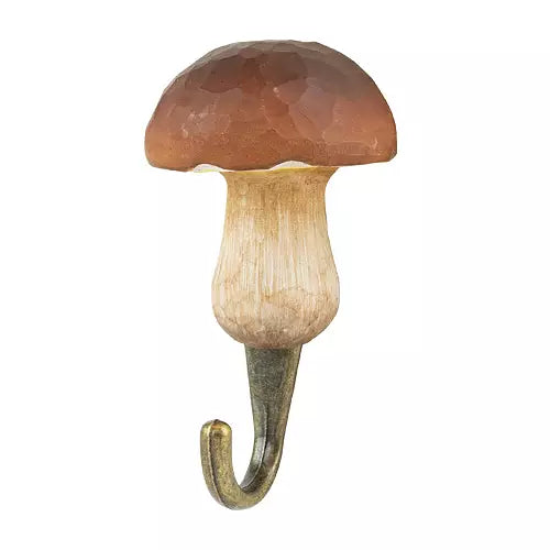 Steinsopp-Krok fra Snekkerbua, en unik og dekorativ krok laget i solid metall og tre. Inspirert av naturen, perfekt for å henge opp småting i hjemmet eller på hytta.