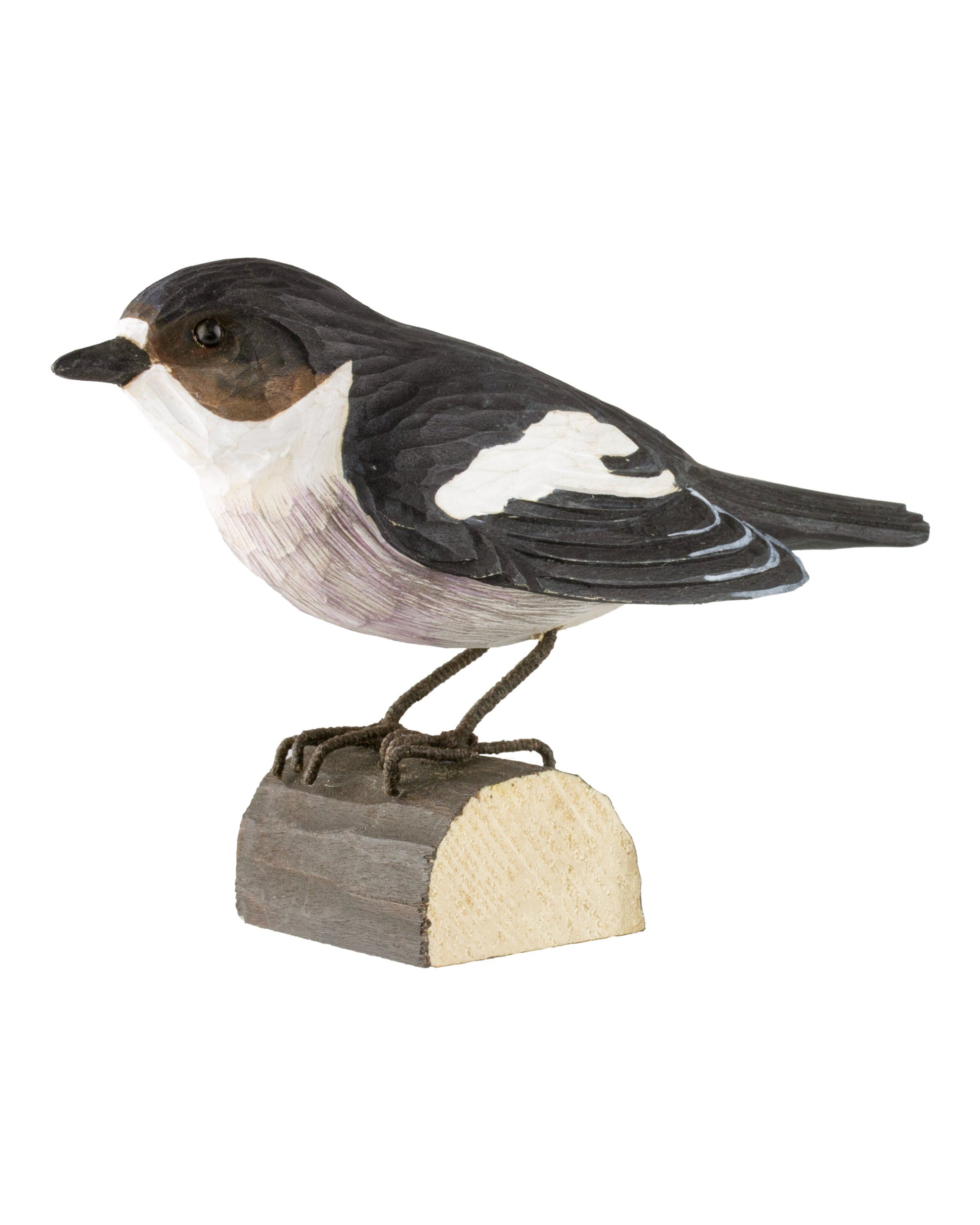 Svarthvit fluesnapper som naturtro trefugl fra Wildlife Garden, håndmalt med fine detaljer.