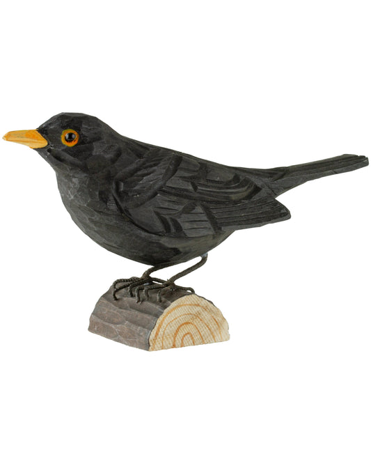 Svarttrost trefugl fra Wildlife Garden, laget av treverk med naturtro detaljer, ideell som dekorasjon i hagen eller hjemmet.